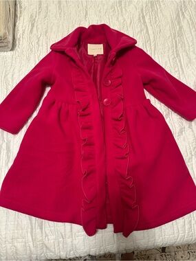 Copper Key toddler Girls' Ruffle Front Pea Coat - Hot Pink
